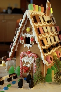 Gingerbread house with just a few pieces missing